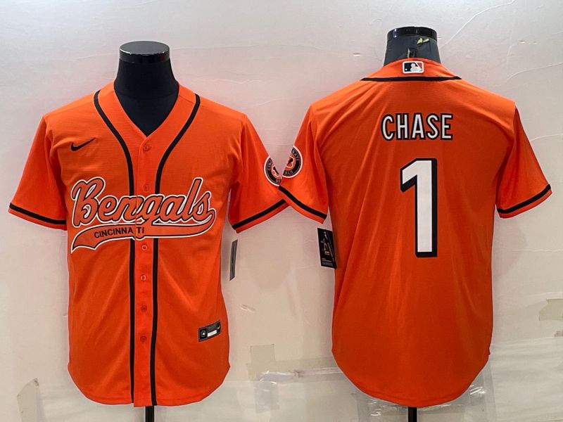 Men Cincinnati Bengals #1 Chase Orange 2022 Nike Co branded NFL Jersey